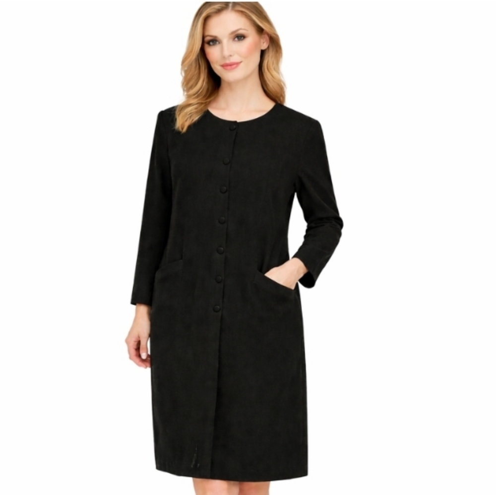 Lori Ann |  Eaton | Vintage Longline Black Crepe Coat Dress